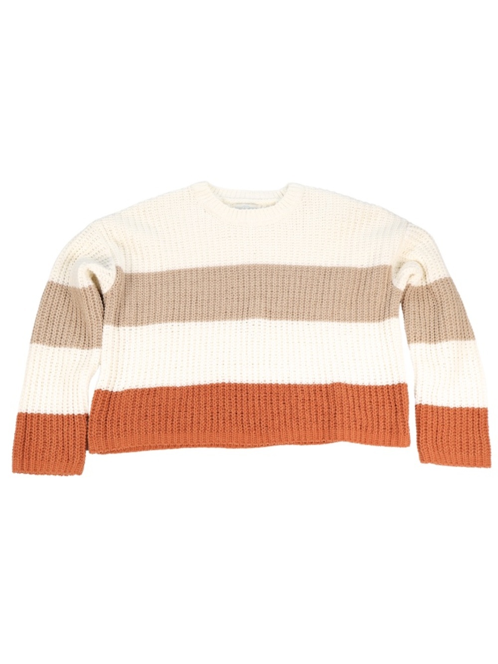 Jun & Ivy Chunky Knit Colorblock Sweater Small Cream Taupe Rust
